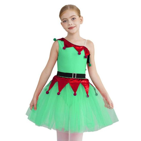 Justaucorps Danse Lyrique Enfant - Sans Manches, Jupe Asymétrique, Maille Transparente - Pour Danse, Patinage, Compétition - Taille 6 à 16 Ans