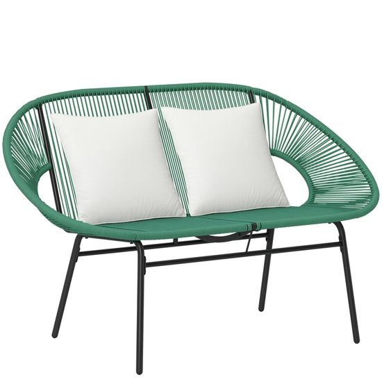 Banc De Jardin 2 Places Outsunny Acier Avec Dossier Floral - Banc Extérieur Vert Foncé Accoudoirs Charge 240kg