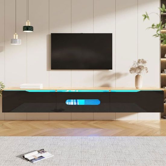 Meuble TV 180 Cm Avec LED 16 Couleurs - 3 Portes, Design Moderne, Montage Mural Ou Au Sol - 6