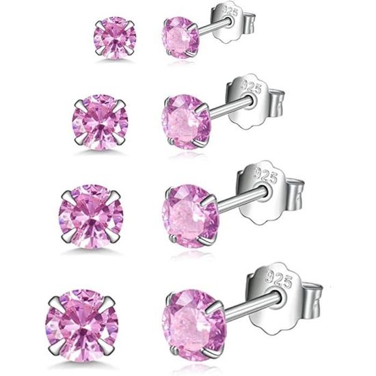 Boucles D'oreilles Clous Argenté - Zircon Cubique Carré Taille Princesse Bleu Saphir - Neuf Avec étiquettes