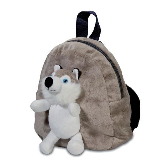 Sac a dos Peluche IMPEXIT Chien Husky Gris et blanc 24 x 20 x 10 cm