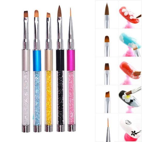 Kit 5 Pinceaux à Ongles En Silicone Souple - Manche Bois - Pour Art & Sculpture - Marque CBase