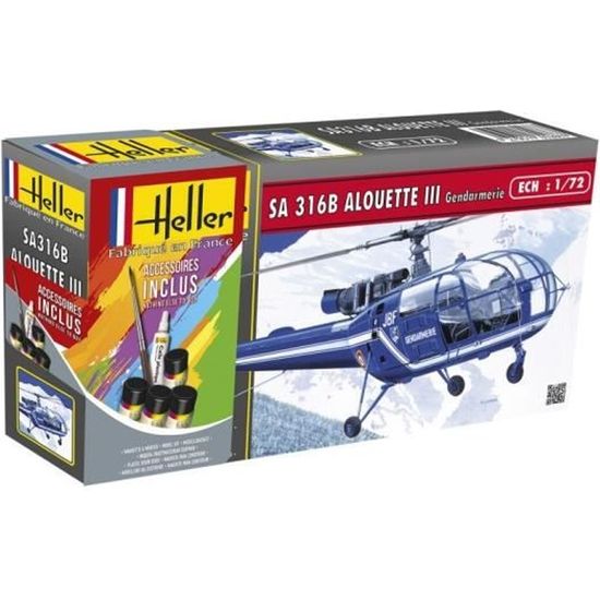 Maquette hélicoptère - HELLER - SA ALOUETTE III GENDARMERIE - Echelle 1/72