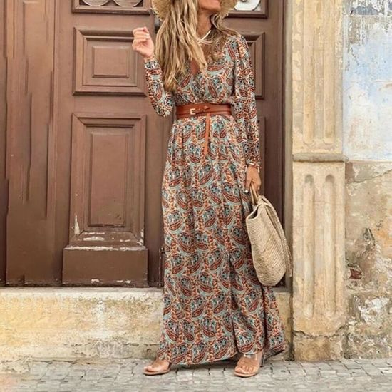 Robe St20173 A Fleurs Boheme Pour Dames Ceinture Marron S 101 Marron Cdiscount Pret a Porter