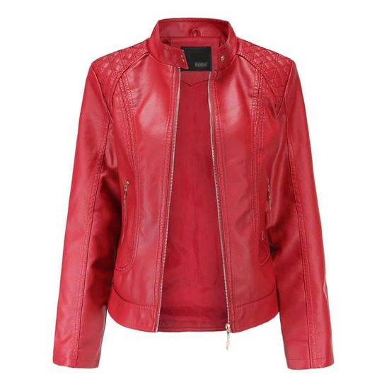 Veste Similicuir Moto Femme – Style Vintage, Col Montant, Fermeture éclair, Coupe Courte