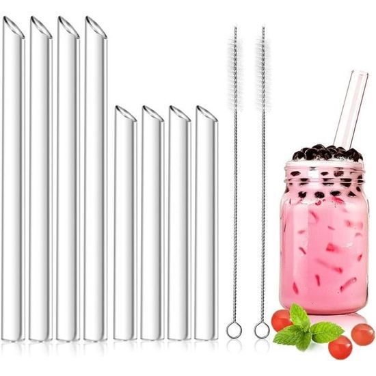 Pailles Larges 11mm Pailles Réutilisables Boba Tea - 10 Pailles Colorées + 2 Brosses Nettoyage Paille Bubble Tea