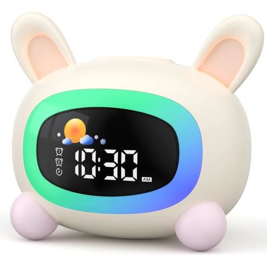 Réveil Enfant Educatif Chat - Veilleuse & Machine à Sons - Apprentissage Sommeil - Rechargeable