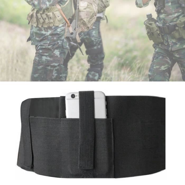 Ceinture de taille multifonction Invisibilité élastique noire compacte double étui de sport portable-JIA