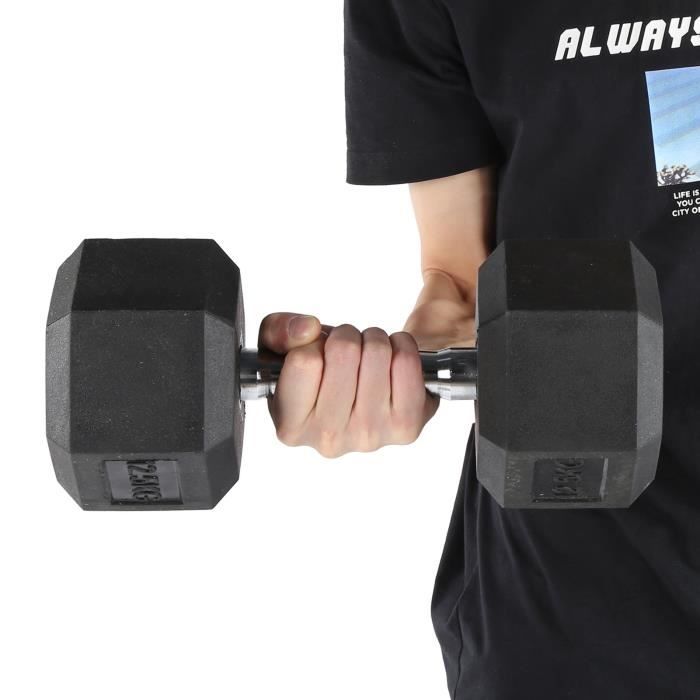 12.5kg Haltère hexagonale avec revêtement en caoutchouc -RAI
