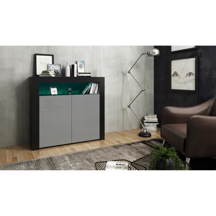 Meuble 107 cm en noir et gris laqué + led RGB