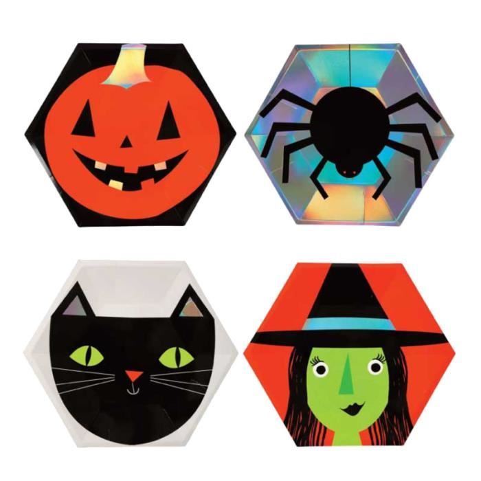 8 pièces assiettes en papier hexagonales Halloween dessin animé fournitures de TATOUAGES - BIJOUX DE CORPS - BIJOUX DE CHEVEUX