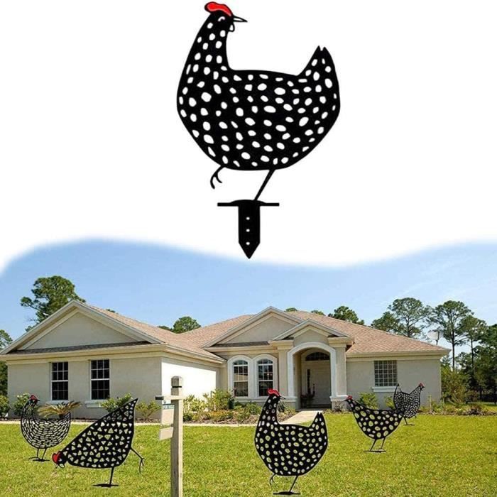 Décoration de jardin poule réaliste,Pieu de Silhouette d'animal en métal de coq pour les yards,décoration de piquets de jardin