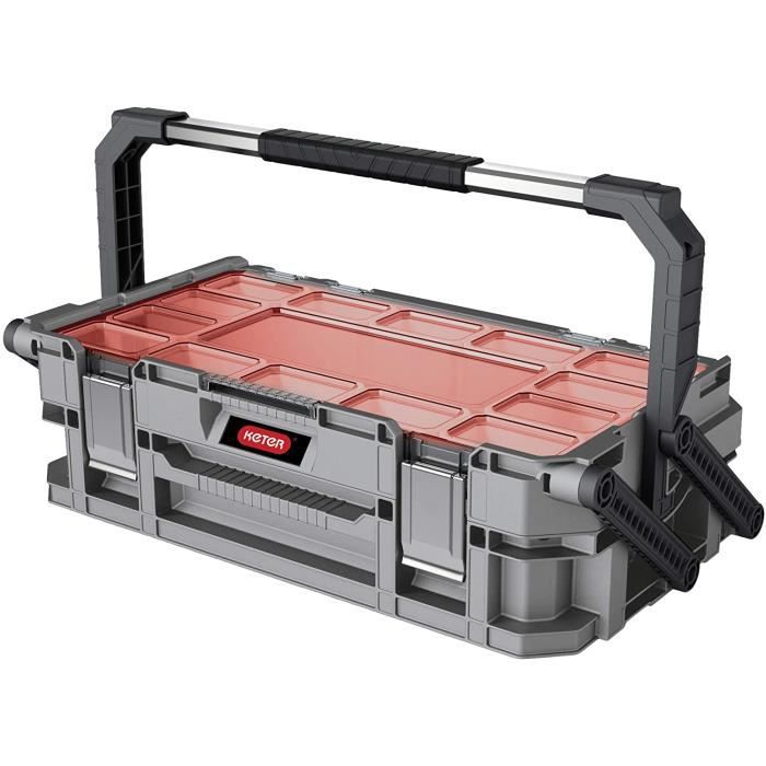 KETER Cantilever Connect Boîte à Outils Grande Caisse à Outils 2 Niveaux pour Ranger vos Outils Support 2 Pieds 11 Compartime 184