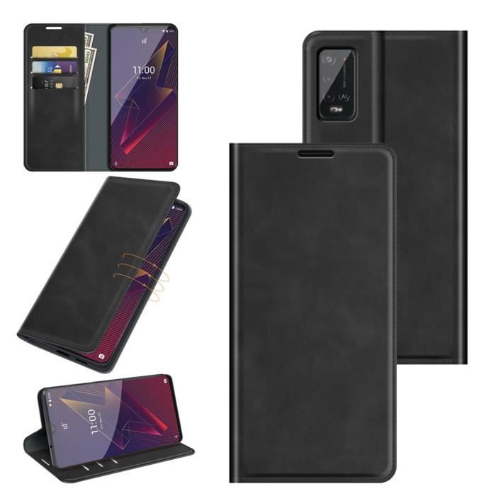 Etui Housse Wiko Power U20 Noir en PU Cuir avec protection antichoc support et poche cash 3 emplacements pour cartes