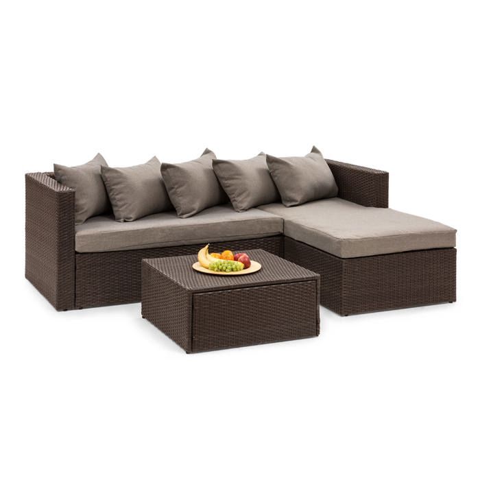 Blumfeldt Theia Lounge Salon de jardin 5 places résine tressée - canapé, table basse , coussins & housses marron - polyrotin marron