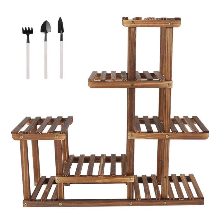 NOUVEAUX Étagère Plante en Bois, Porte Pot de Fleurs avec 6 Tablettes, Support Pot de Plante Pour Balcon Terrasse Jardin Bureau