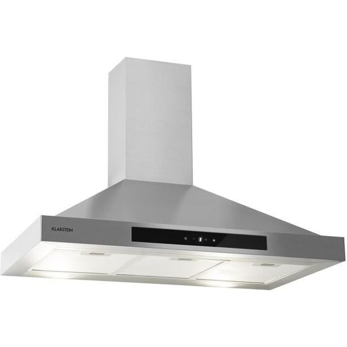 Klarstein Zelda 90 Hotte murale aspirante 90cm - 3 vitesses - Débit 650m³-h - Recyclage - Moteur 210W - 2x LED - Classe B - inox