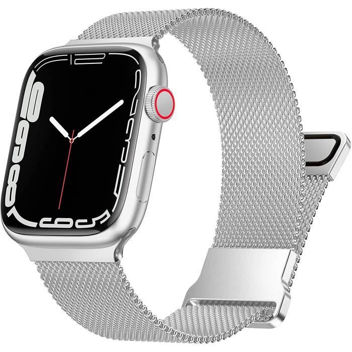 Bracelet compatible avec Apple Watch 42mm 44mm 45mm, Bracelet Magnétique en acier inoxydable avec boucle réglable en métal, Argent