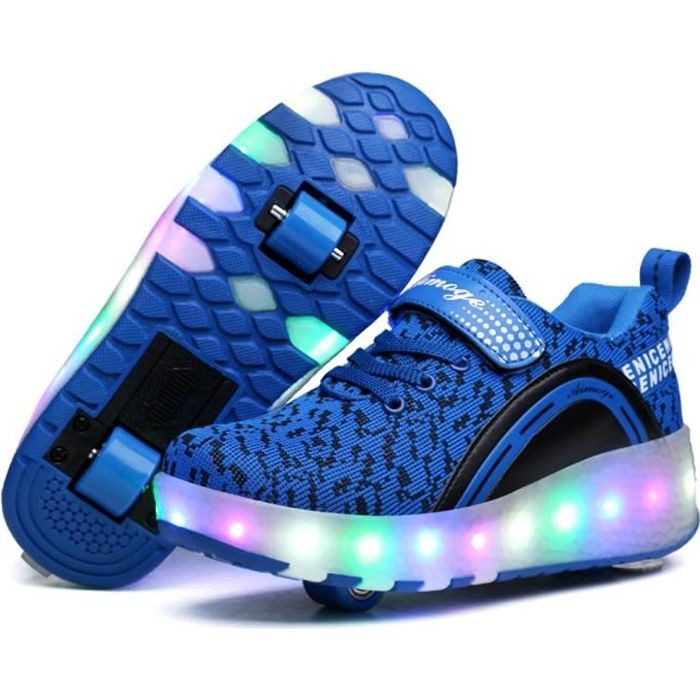 Nouveau Style Enfant Basket Flyknit Roulettes à Chaussures LED Lumière Heelys Chaussures Garçons Filles Sneakers Avec Deux Roues