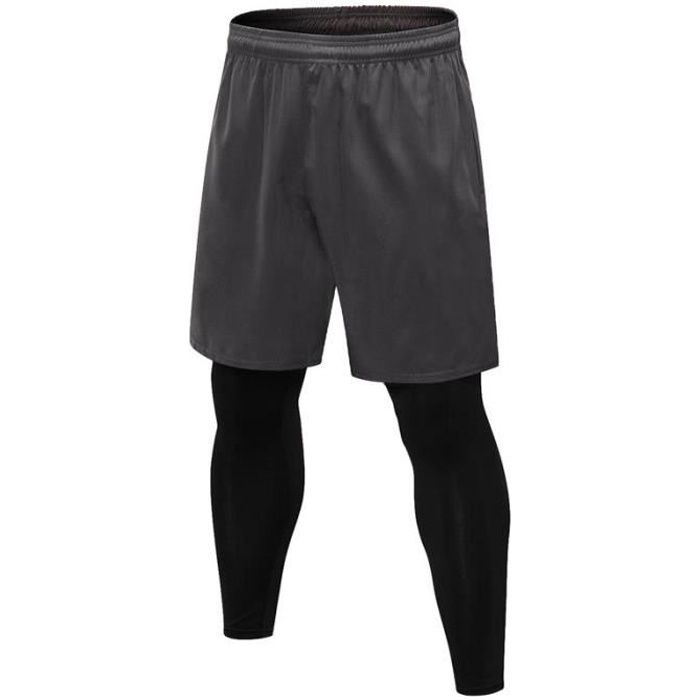 Pantalons de Sport Compression Running Collant Stretch 2 En 1 Shorts Homme Pour Fitness