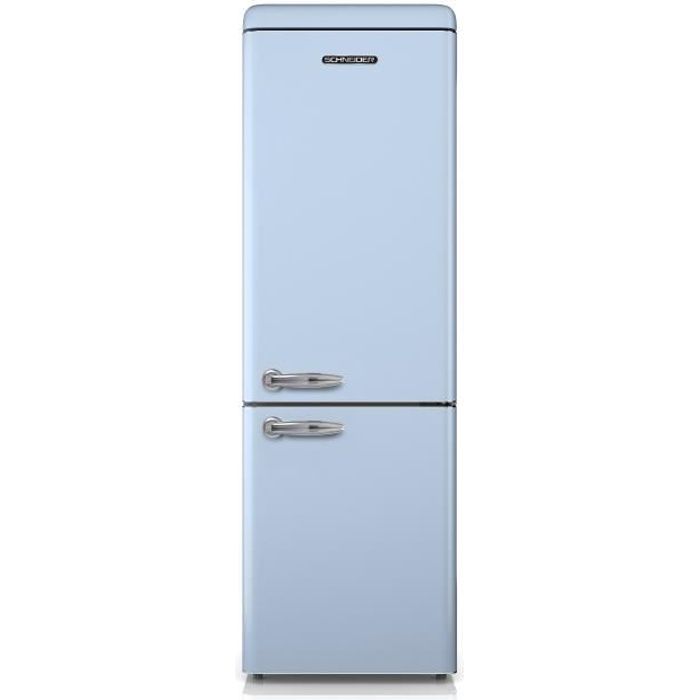 SCHNEIDER SCB300VBL Réfrigérateur combiné inversé Vintage 300 litres (209 litres + 91 litres) - froid brassé - coloris bleu - A++