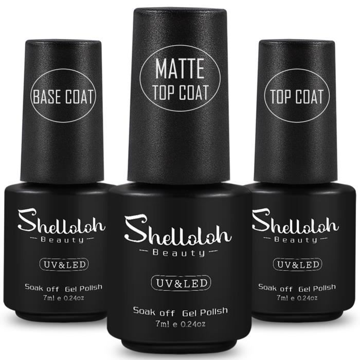SHELLOLOH Vernis Semi Permanent Base et Top Coat 7ml Vernis à Ongles Nail Art Design Soak Off Gel Manucure Salon Vernis Gel
