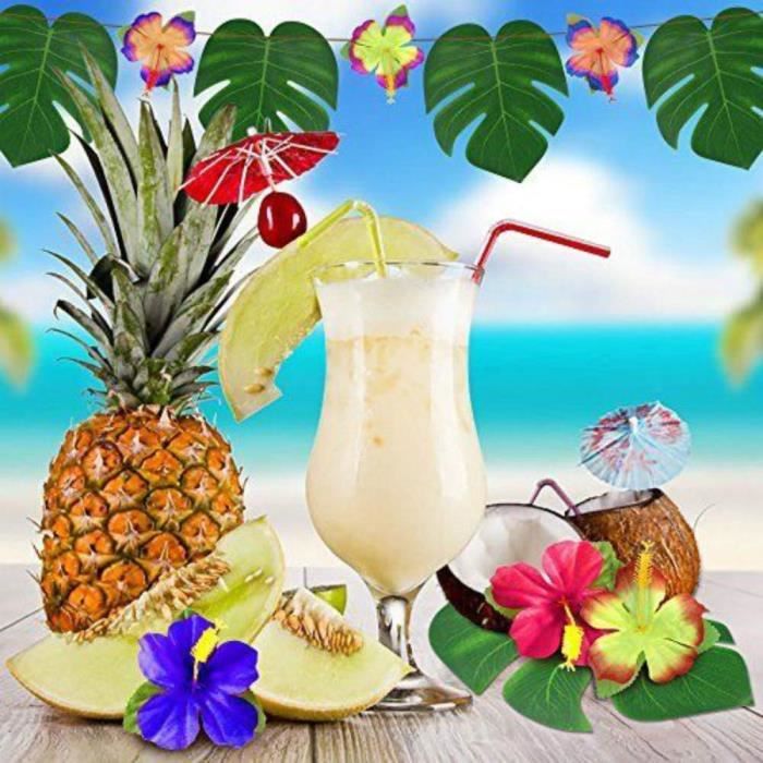 20pcs Tropical Jungle Plante Artificielle de Palmier Feuilles de Palmier Tropicales et Fleur Hawaïenne Artificielle de S