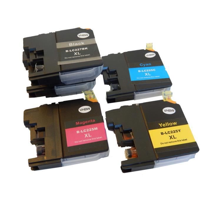 vhbw cartouches d'imprimante encre d'impression Set avec Chip pour Brother DCP J4120 DW comme LC227XLBK, LC225XLC, LC225XLM,