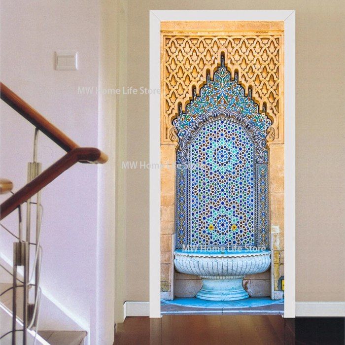 Autocollant Porte 3D Trompe-l'œil - Dimensions 88x200 Cm - PVC Auto-adhésif Imperméable - Pour Porte Lisse - Design Bibliothèque Moderne