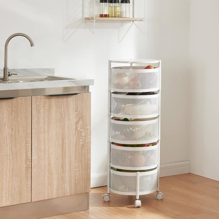 Desserte de cuisine Steigen à 5 niveaux acier 90 x 33 cm blanc