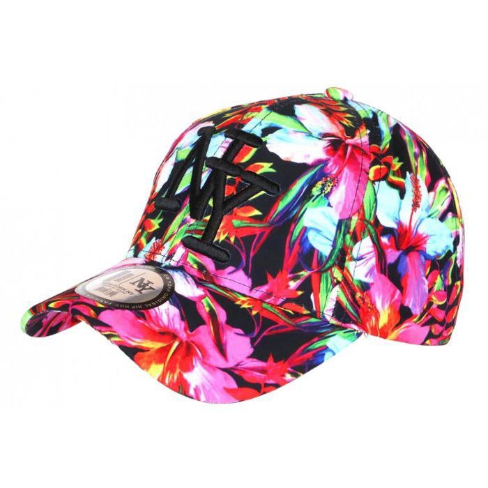 Casquette NY Baseball à Fleurs - Blanc Et Rose - Taille Unique - Mixte