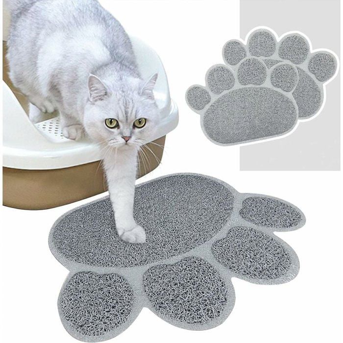 Comparer les prix de Tapis Litire pour Chats 2 Pices Haute Qualit Bac Litire Impermable et Antidrapant Forme de Patte Gris PZCC