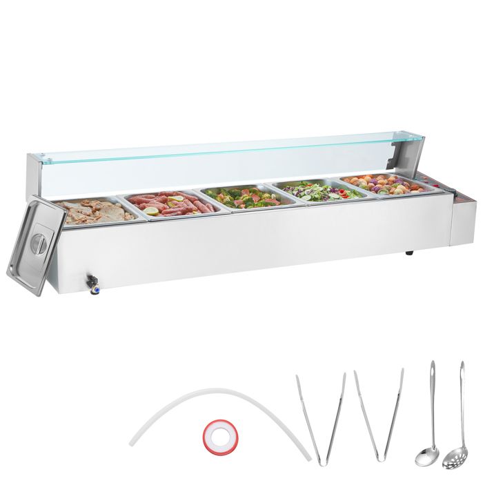VEVOR Ensemble de plats chauffants pour buffet, 4,7 litres 4 unités, chauffe -plats en acier inoxydable avec bac pleine grandeur, réchaud de restauration rond avec couvercle, bac à eau, support VEVOR Ensemble de plats chauffants pour buffet, 4,7 litres 4 unités, chauffe -plats en acier inoxydable avec bac pleine grandeur, réchaud de restauration rond avec couvercle, bac à eau, support