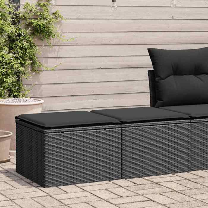 vidaXL Salon de jardin avec coussins 2 pcs noir résine tressée acacia ensemble de canapés dextérieur salon de jardin 3328658