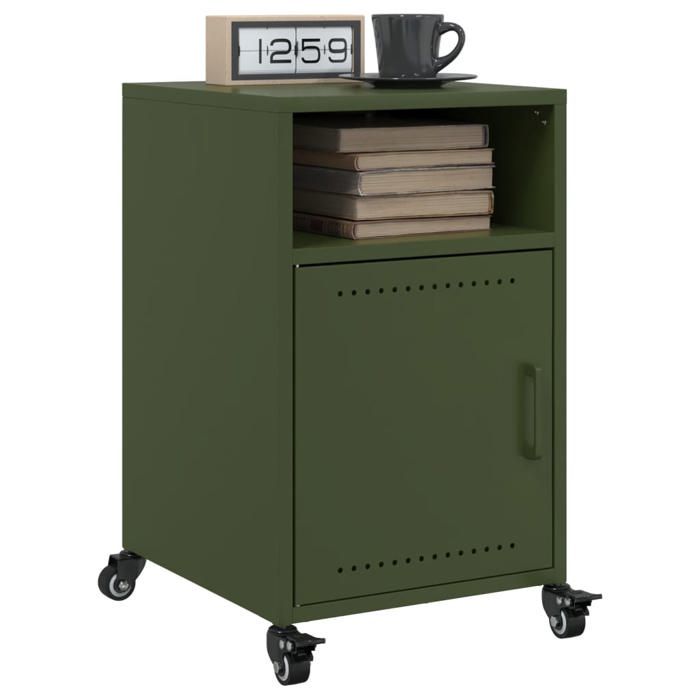 vidaXL Tables de chevet 2 pcs vert olive 36x39x59 cm acier armoire meubles de chambre à coucher support de téléphone 846725