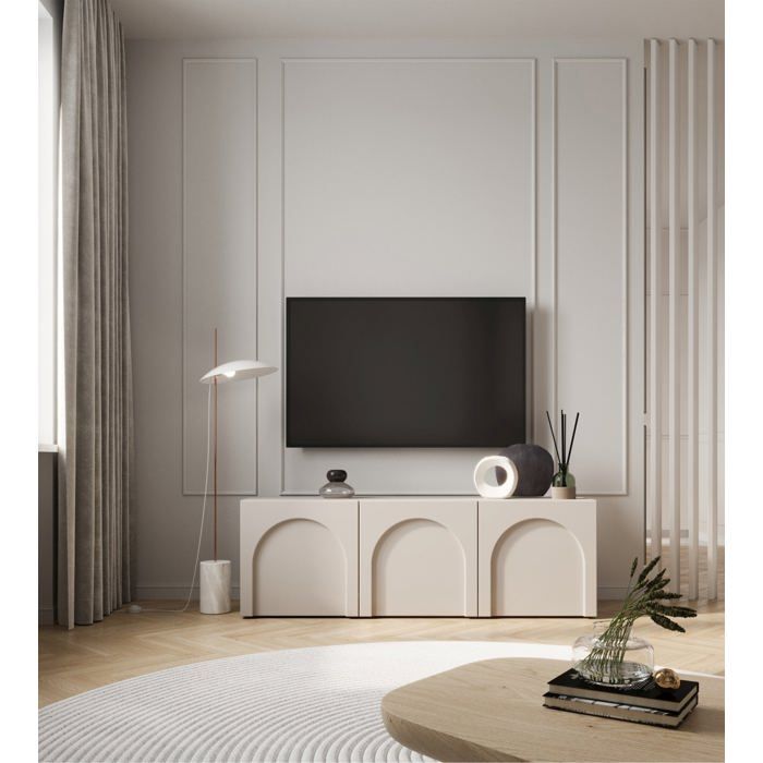 Meuble TV à 3 portes - ARKADIA - 150 cm - gris cachemire