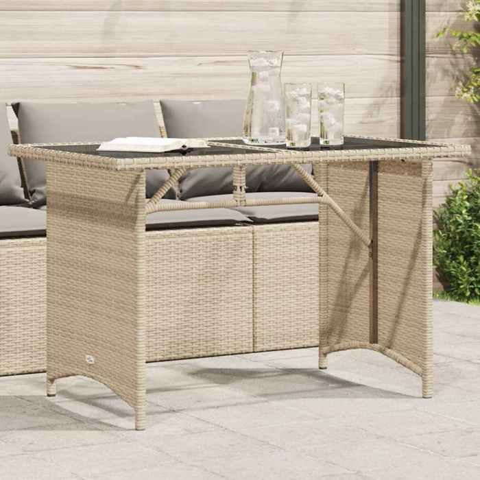 vidaXL Table de jardin avec dessus en verre 110x68x70 cm rotin table d'extérieur table à manger de jardin meuble de 366353