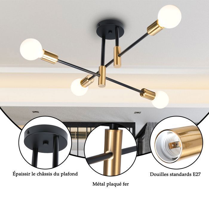 STOEX Plafonnier 4x E27 Rétro Lampe Vintage Industrielle Lustre Eclairage pour Salle à Manger Salon Noir et Cuivre