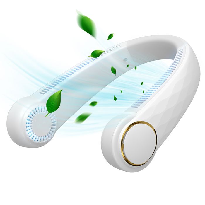 F15 Ventilateur de cou -Chargement de type USB-c batterie 2000mAh - 3 vitesses - Blanc glacier - Ibeafilly