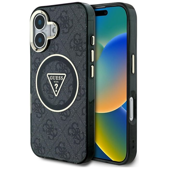 Coque Guess IML Metal Glitter 4G Circle Triangle MagSafe pour iPhone 16