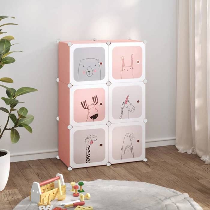 CLARENCE® Grande Armoire Haute de Rangement pour enfants avec 6 cubes Rose PP LL301