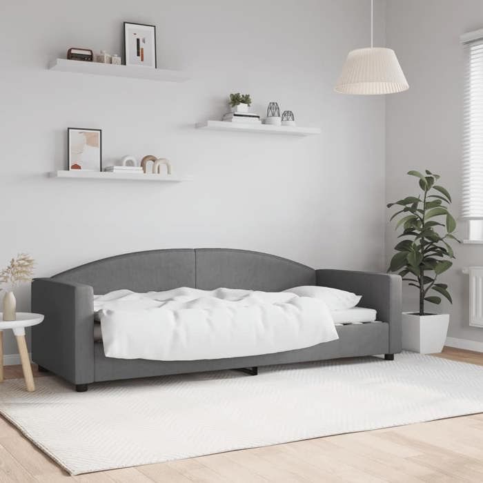 CLARENCE® Lit 1 PLACE/ Lit de repos - Lit de jour - sans matelas - gris foncé 80x200 cm - tissu LV12474
