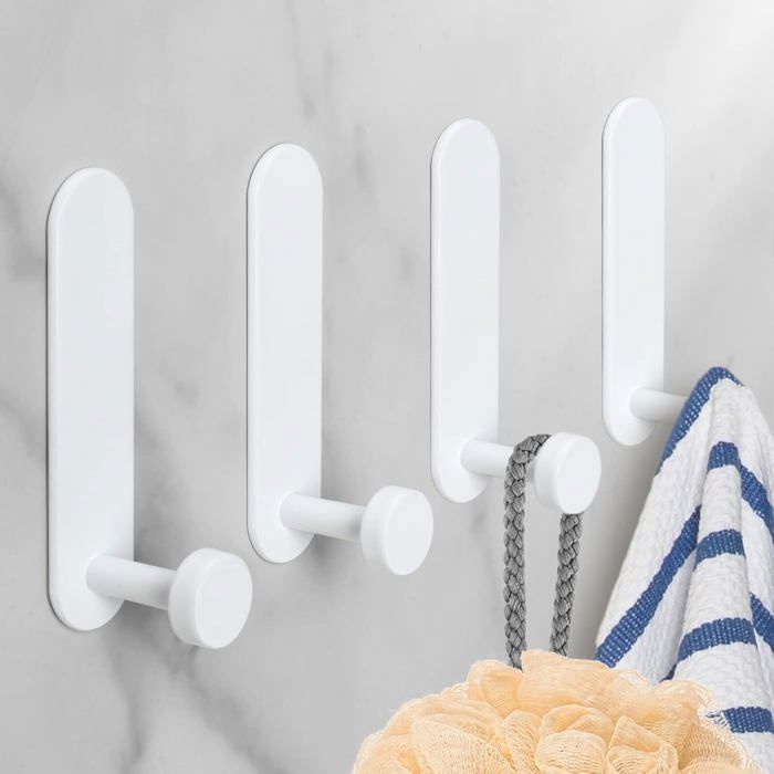 4 Pièces Crochet Mural Salle de Bain en Aluminium Sans Perçage Porte Serviette Imperméable Blanc PORTE SERVIETTE