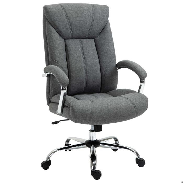 Fauteuil de bureau - Vinsetto - hauteur réglable dossier haut fonction de bascule - tissu en lin - 65x78x110-118cm - gris Fauteuil de bureau - Vinsetto - hauteur réglable dossier haut fonction de bascule - tissu en lin - 65x78x110-118cm - gris