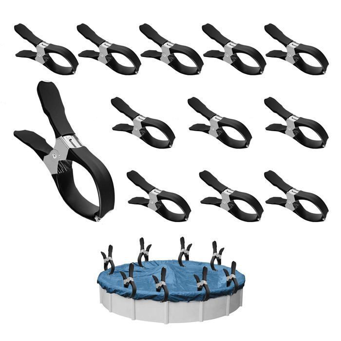 Lot de 12 pinces métalliques pour piscines pinces à ressort avec film protecteur accessoire pour piscine hors sol