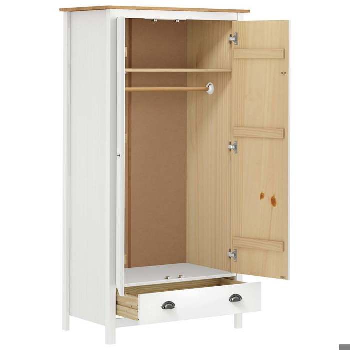 Blanc Garde-robe JILLS Armoire penderie Pour chambre à 2 portes Hill Blanc 89x50x170cm Bois de pin solide LV1346