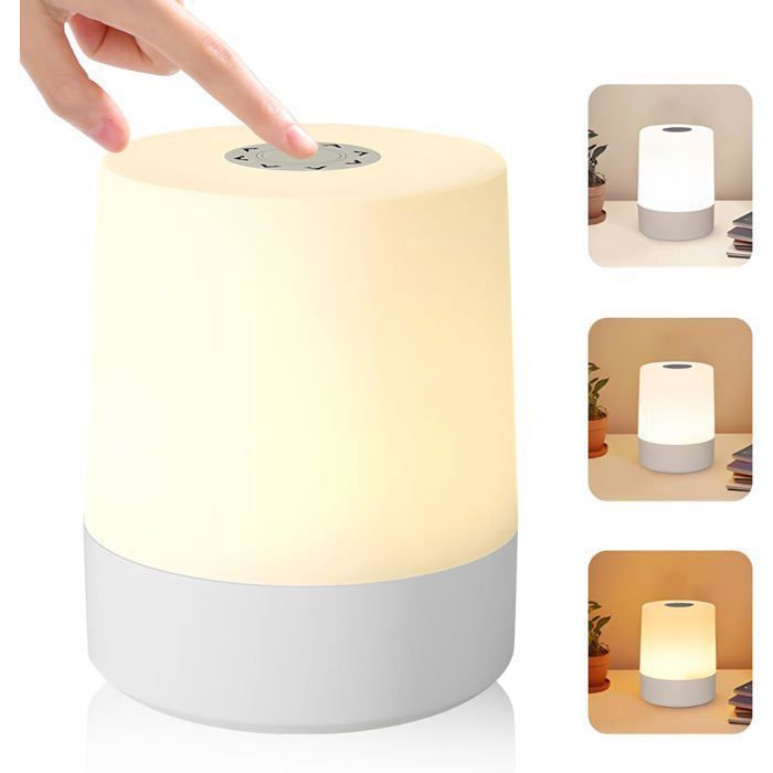 Lampe Chevet Tactile Sans Fil 1800mAh avec 3 Modes et Variation Intensité Continue Fonction Mémoire Veilleuse LED G
