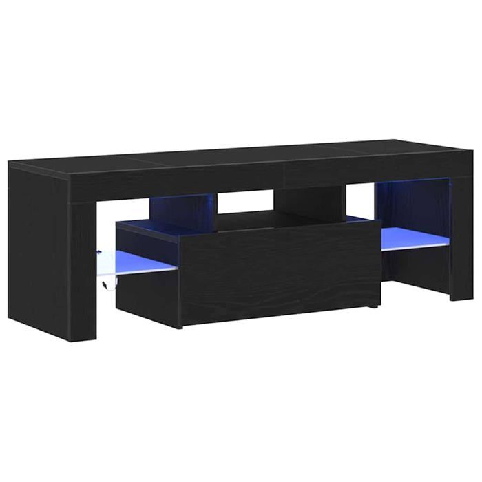 Meuble TV moderne - vidaXL - 120x35x40 cm - Chêne Noir - Bois dingénierie - Éclairage LED - 1 porte affleurante
