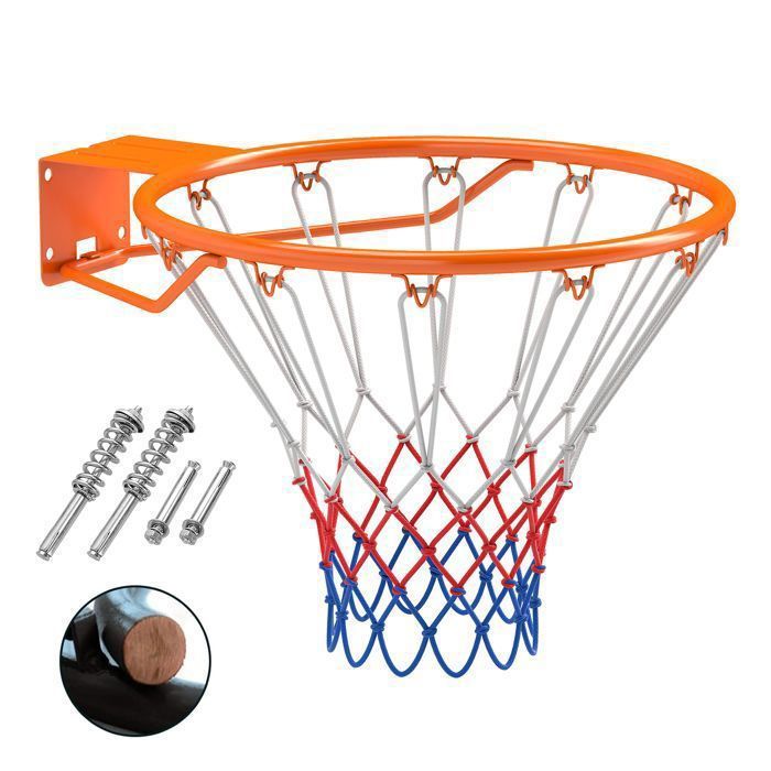 Mini Panier de Basket Mural avec Filet 45 cm COSTWAY-Double Ressort-Intérieur/Extérieur-Cadre en Métal Filet en Polyester-Orange