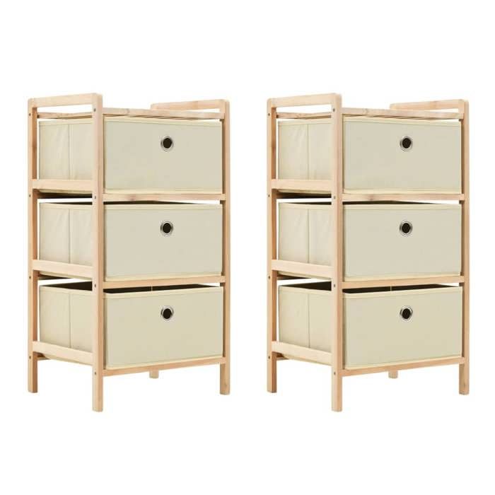 SALE 2026 Buffet bahut Beige - Étagères de rangement avec 3 paniers en tissu 2 pcs beige cèdre PRO277388488